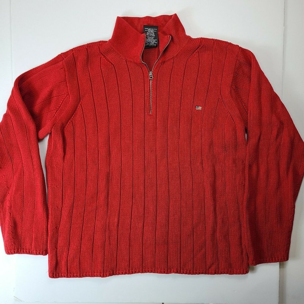 Vintage Polo Jeans Co Ralph Lauren Red 1/4 Zip Up Knit Sweater XXL Hong Kong